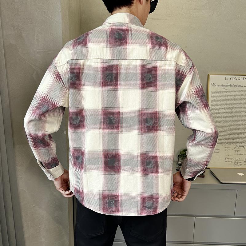 秋季新款复古格子衬衫男长袖宽松休闲衬衣外套潮C3366-P88,男装衬衫,电商A239