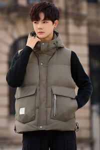 Tim短款连帽羽绒马甲男 休闲日系面包服保暖马夹背心M8082-P130图片