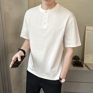 男士棉短袖T恤2025夏季新款圆领韩版宽松设计感上衣服T98001-P58,腾冲11月衣服搭配图片