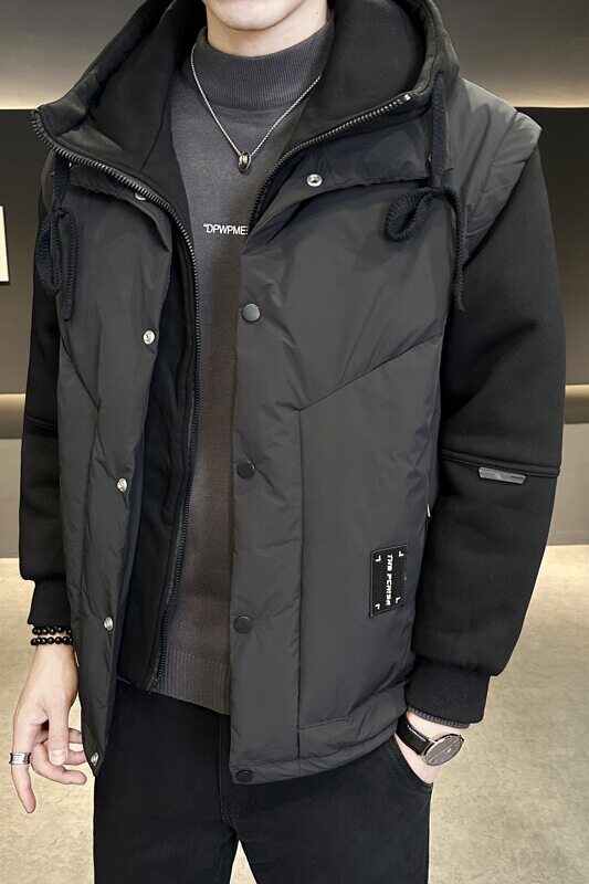 冬季新款卫衣袖假两件连帽羽绒服男短款保暖羽绒外套Y6758-P220,男装羽绒服,电商A239
