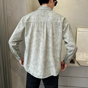 春季衬衫式外套男士脏脏灰翻领休闲宽松日系工装长袖C1824-P88图片