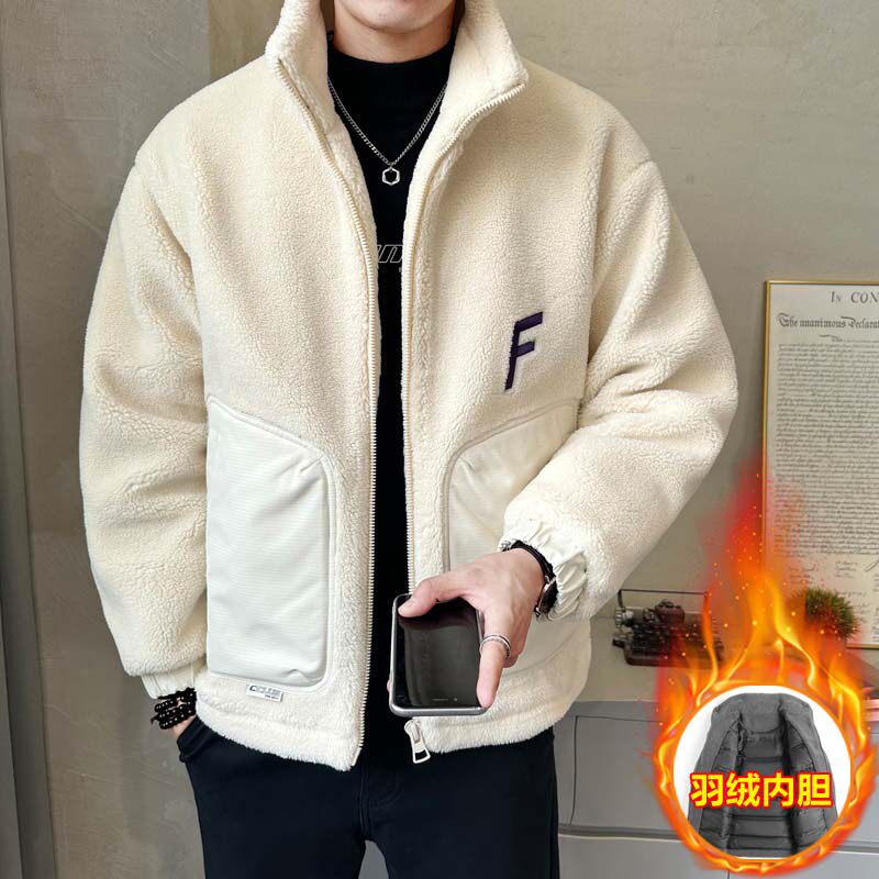 皮毛一体羽绒服男士冬季潮流颗粒绒加厚冬装外套Y9586羽绒-P245图片