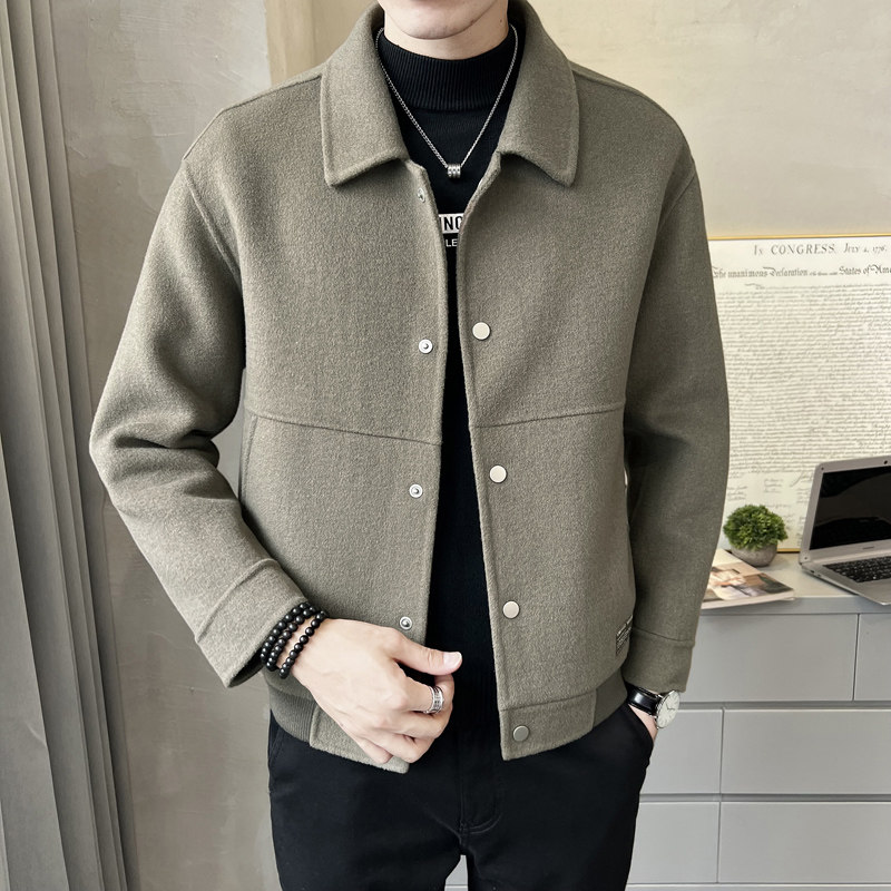 秋冬纯手工短款双面羊绒大衣男时尚夹克款双面呢S96001-P280,男装毛呢大衣,电商A239