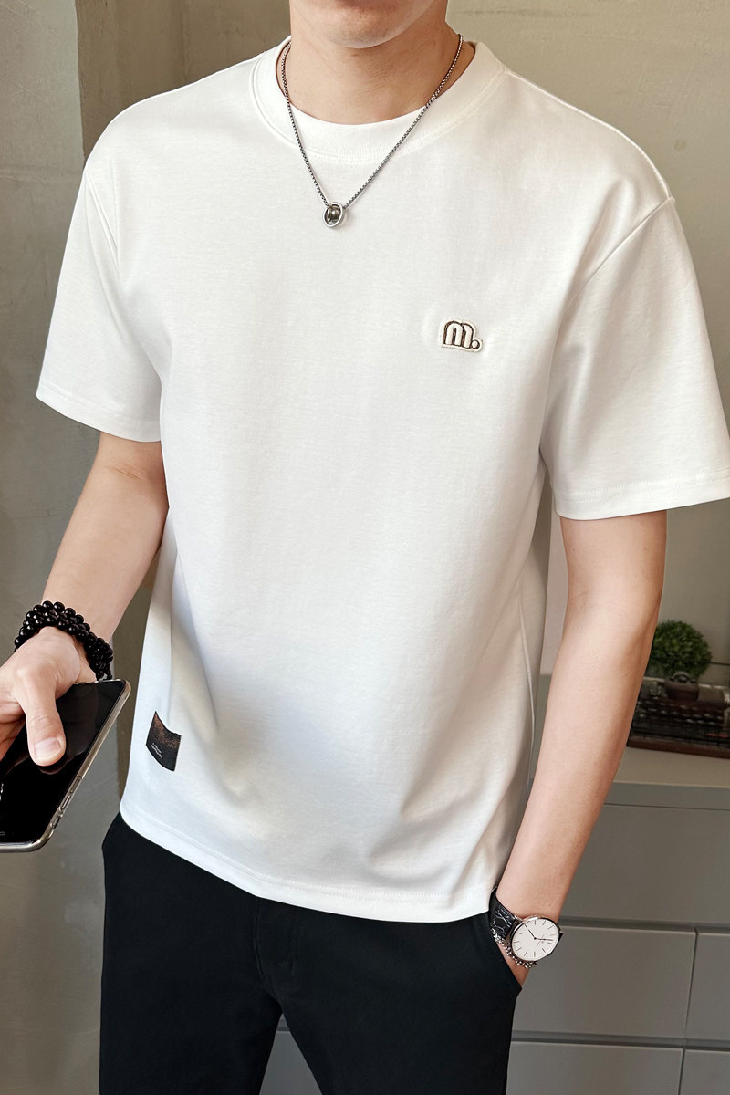 夏季新款男简约刺绣圆领短袖T韩版简约百搭修身半袖t恤T89072-P48,男装T恤,电商A239