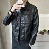 春季短款皮衣翻领外套男韩版修身机车皮夹克P6640-P145，男装夹克，电商A239