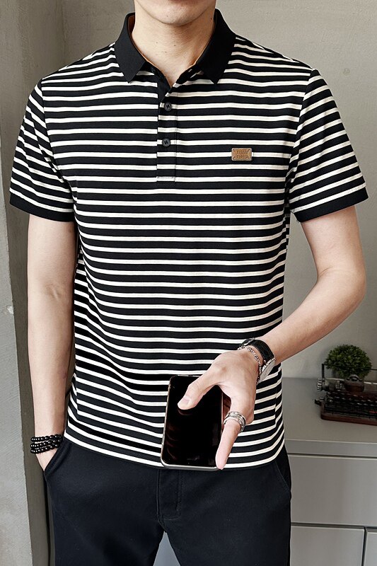 2025夏季新款男士短袖T恤翻领条纹polo衫休闲百搭上衣PL88507-P58,男装Polo衫,电商A239
