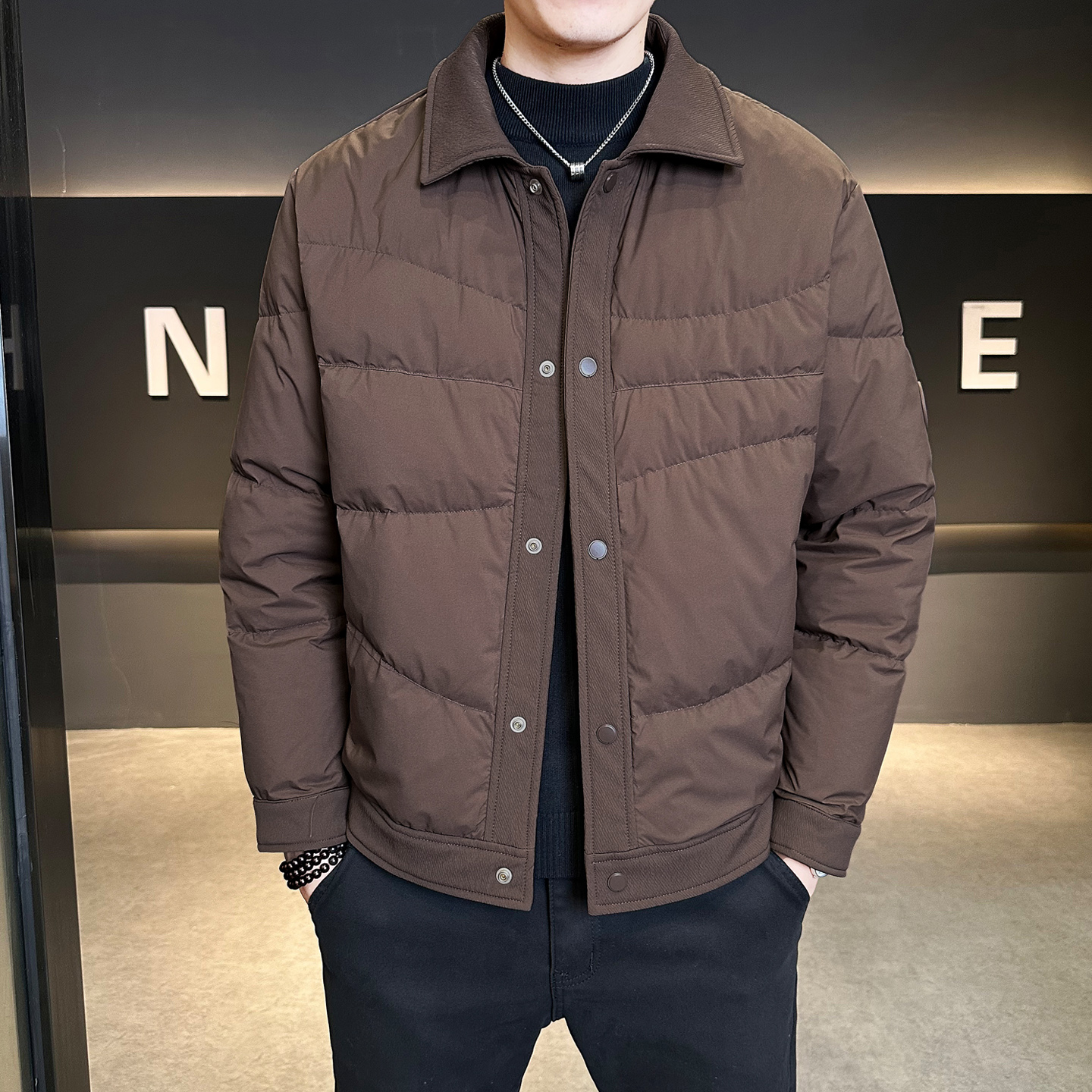 标轻薄羽绒服男工装风冬季潮流翻领短款外套男士夹克Y809-P165，男装夹克，电商A239