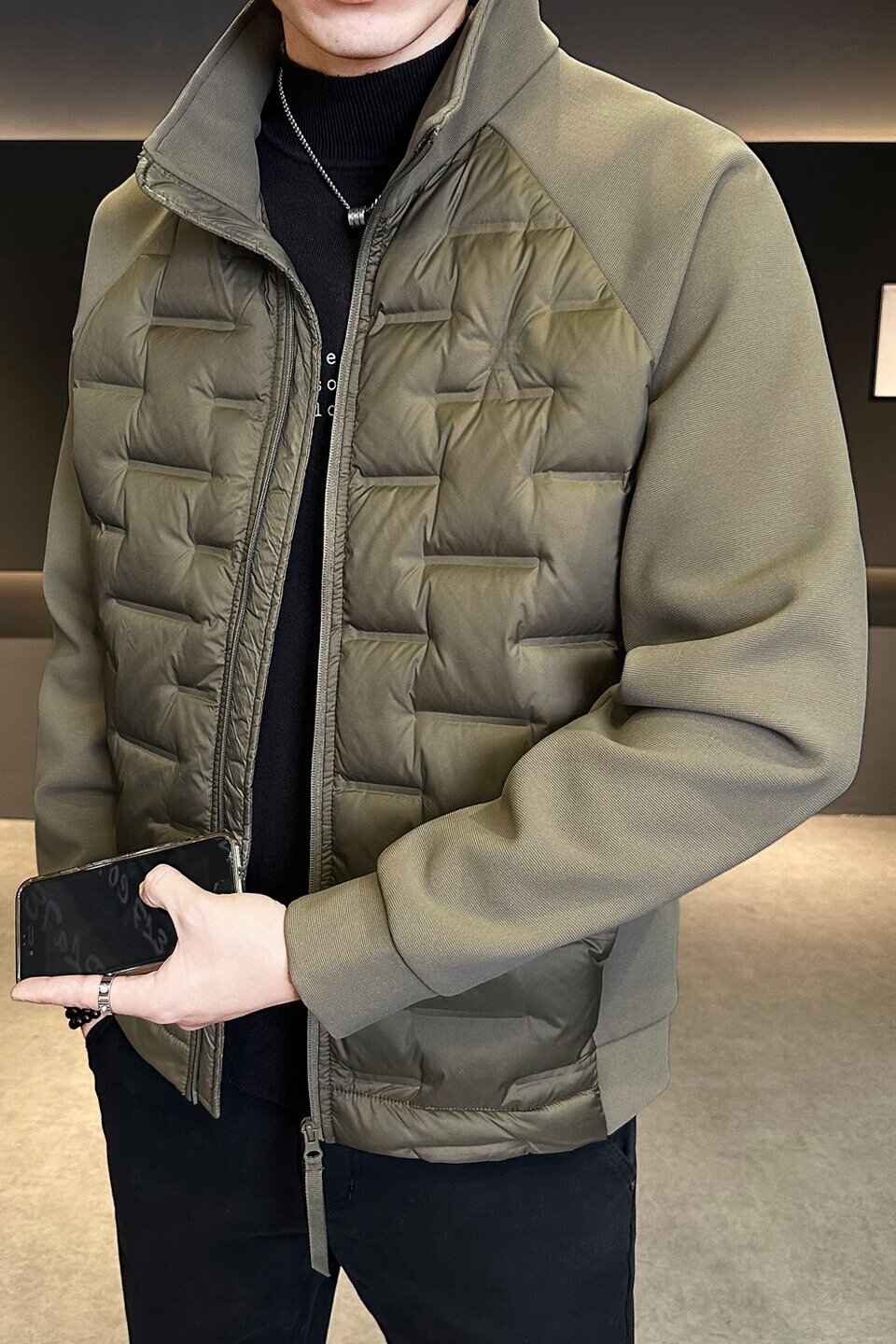 针织拼接加厚羽绒服男装短款冬季新款立领羽绒保暖外套Y929-P155,男装羽绒服,电商A239