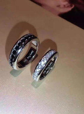 S925纯银黑白莫桑石情侣对戒轻奢小众排钻求婚结婚纪念礼物戒指