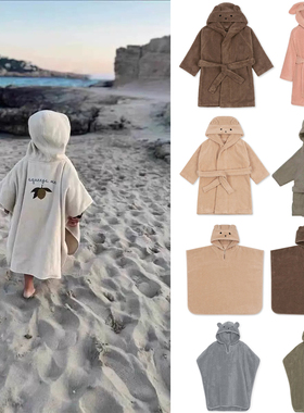 24年KS新款法兰绒儿童浴巾斗篷带帽可穿吸水洗澡浴袍