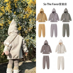 子可爱毛绒套装 儿童摇粒绒精灵帽外套裤 秋冬MAT男女童装 25新款