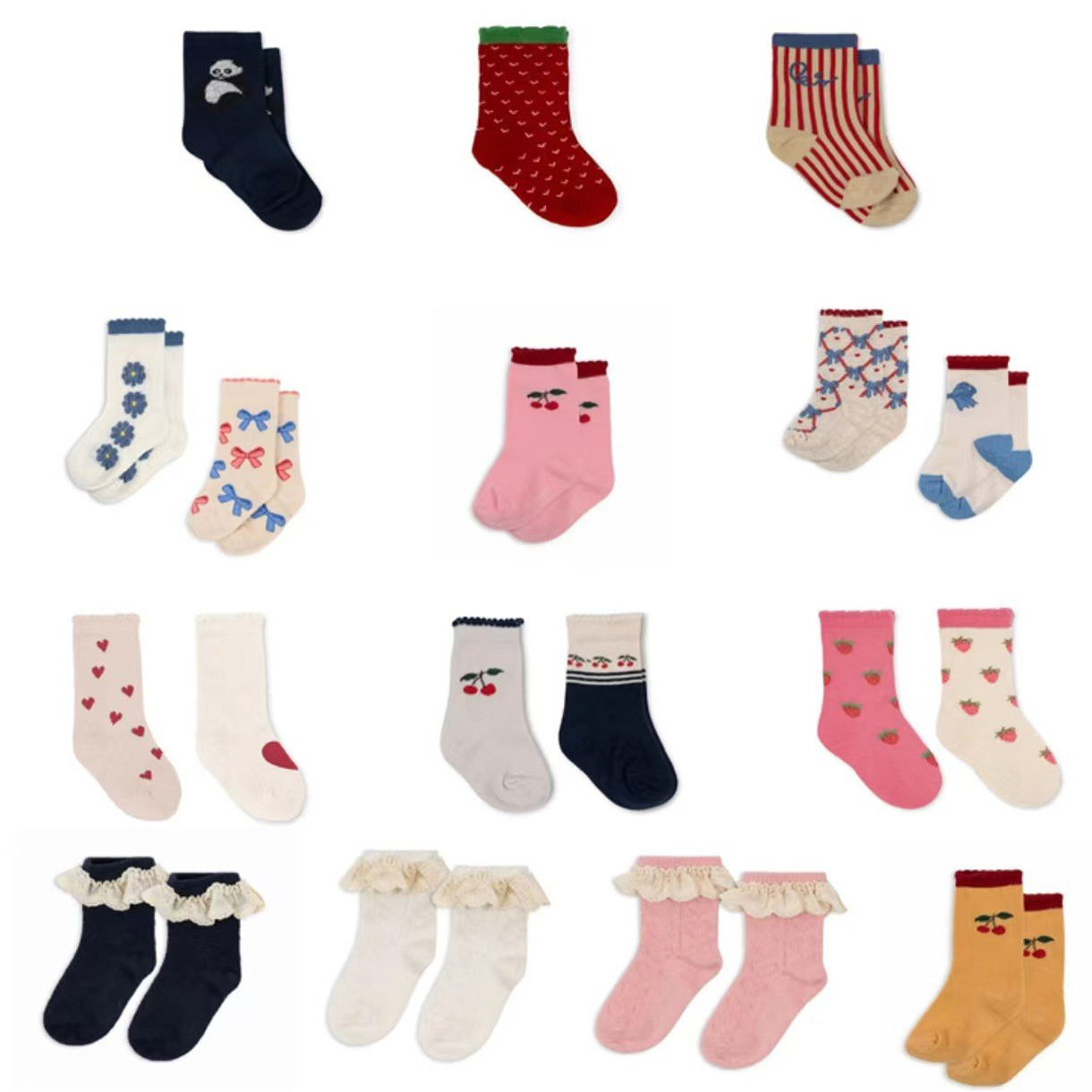 25年新品KS童袜宝宝舒适柔软花边棉袜子男女童可爱百搭提花短袜