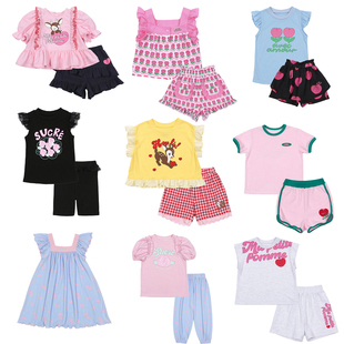 BE26夏季新款男女童印花T恤短裤套装儿童可爱韩版运动服连衣裙