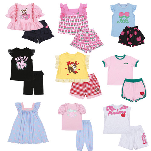 BE26夏季新款男女童印花T恤短裤套装儿童可爱韩版运动服连衣裙