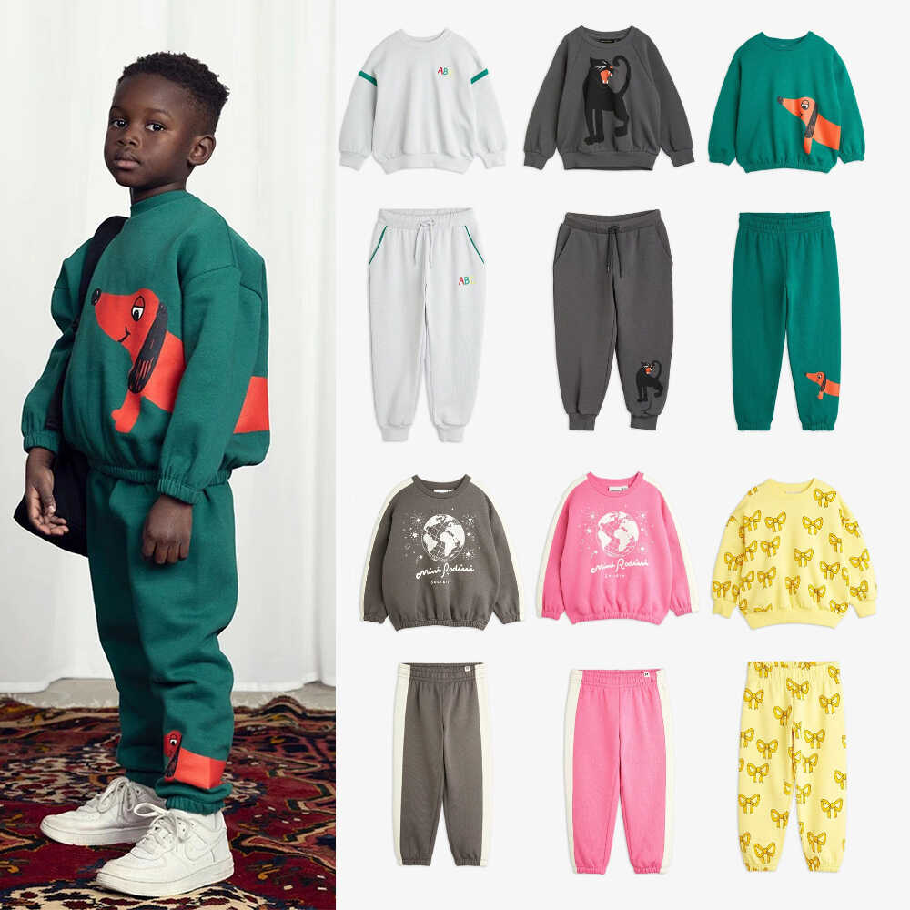 mini北欧风25秋冬新款男女童宝宝卡通印花加绒卫衣长裤套装