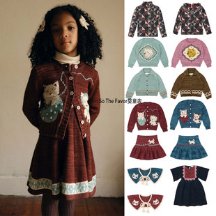 2025冬季新品童装MP系列女童卡通猫咪针织开衫连衣裙套装儿童毛衣