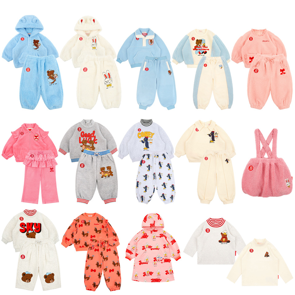 25冬季新款贝贝男女童卡通加绒加厚上衣长裤儿童外套连衣裙套装