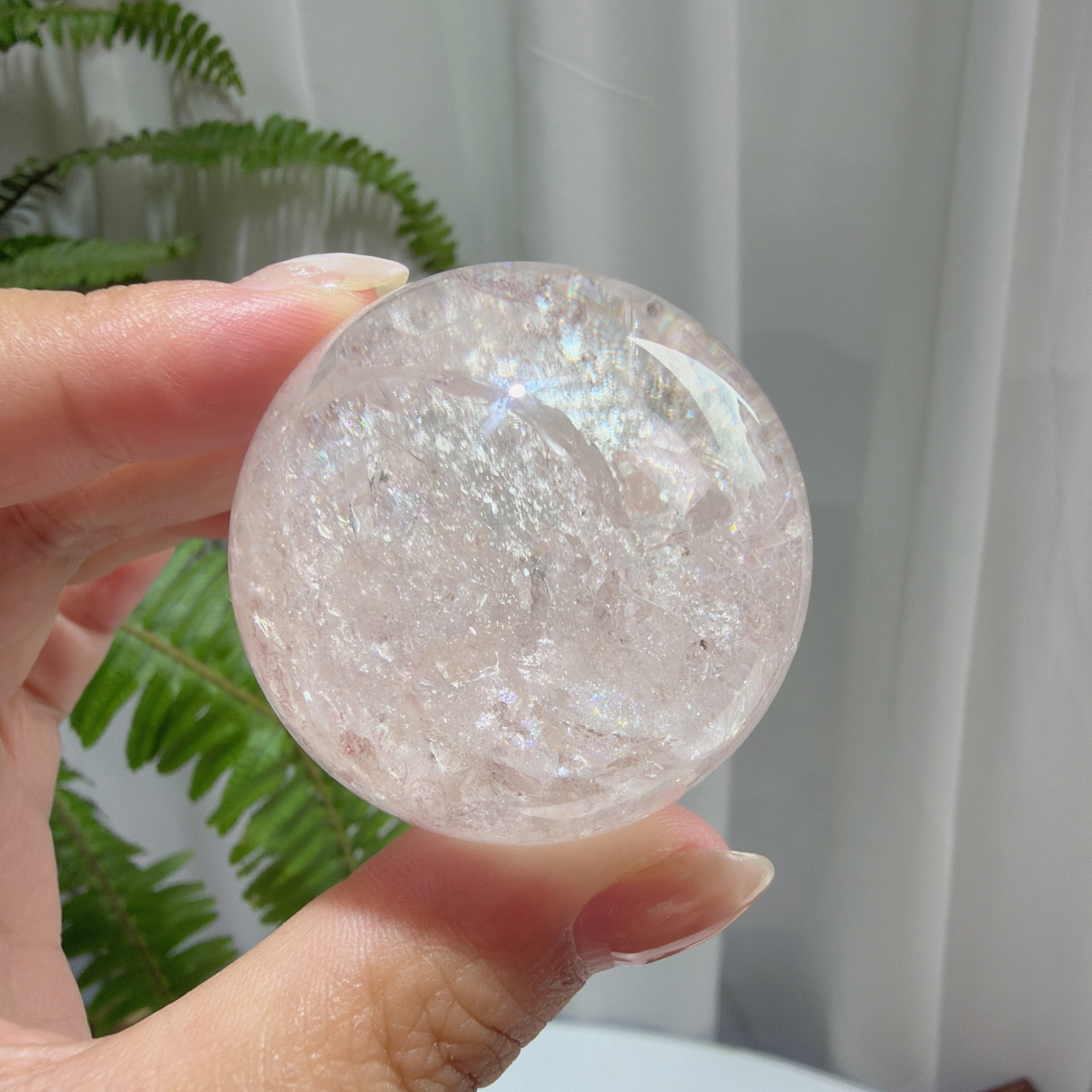 天然喜马粉阿塞爆彩水晶球高频能量：4.36cm，重：115.5g，337号