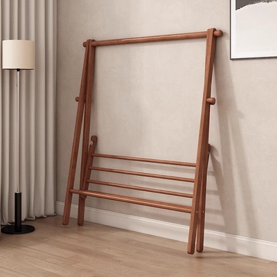 实木衣帽架卧室花梨木挂衣架现代简约落地抽屉收纳置物带轮可移动