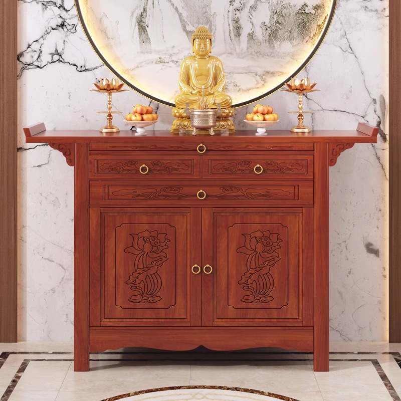 红木色神台供桌香案台佛堂桌财神爷关公供奉台佛龛带抽屉菩萨贡桌