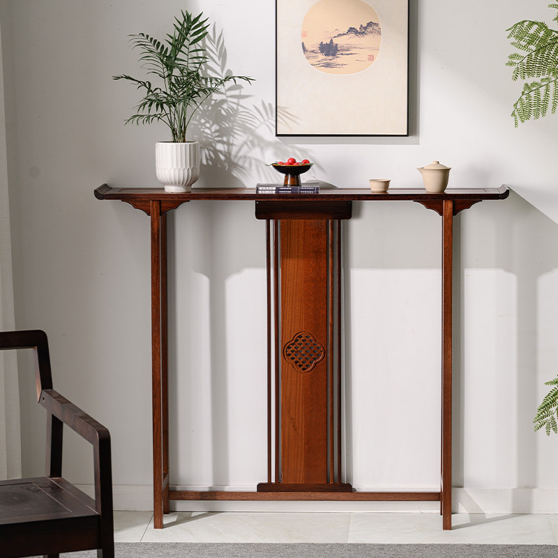 简约现代极窄玄关桌中式轻奢实木玄关柜入户走廊玄关靠墙雕花条案