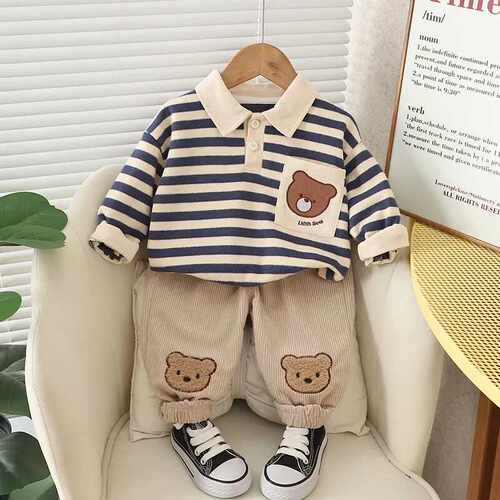 新款男宝宝春装套装衣服春秋装男童长袖卫衣服条纹休闲洋帅气孩子