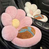 冬季 可爱女士花朵汽车一体座垫腰靠保暖加热 毛绒汽车坐垫2024新款