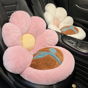 冬季 可爱女士花朵汽车一体座垫腰靠保暖加热 毛绒汽车坐垫2024新款