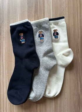 外贸单小熊刺绣中筒袜