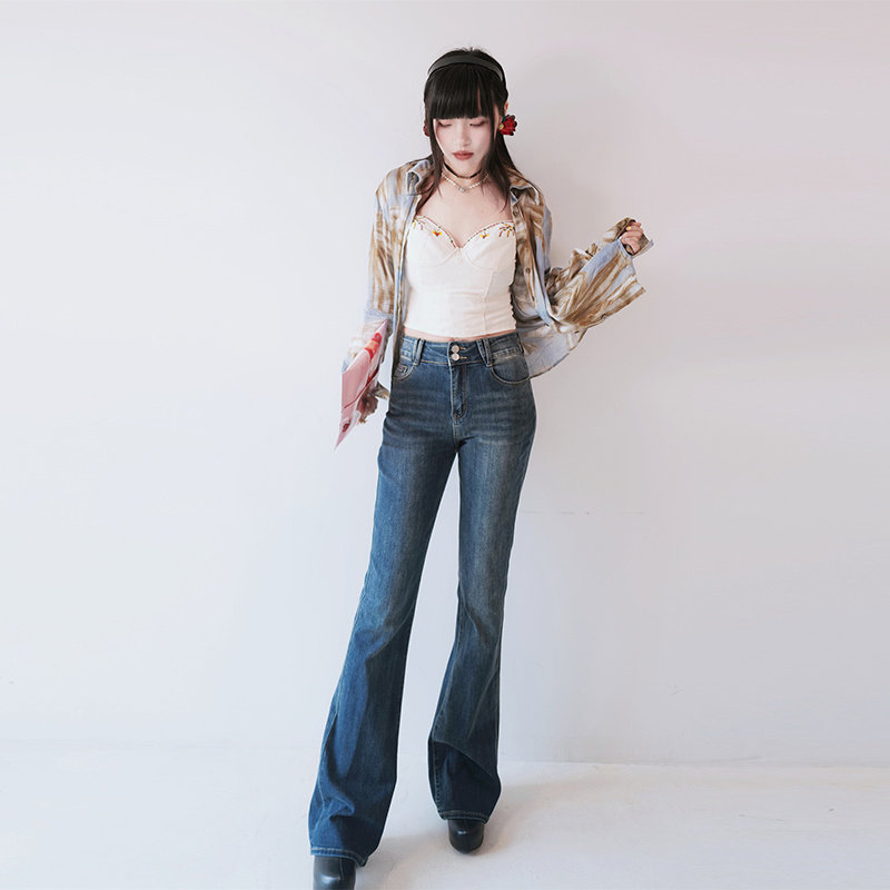 高个子175加长版高腰弹力显瘦微喇叭牛仔裤女2024春季高弹力修身