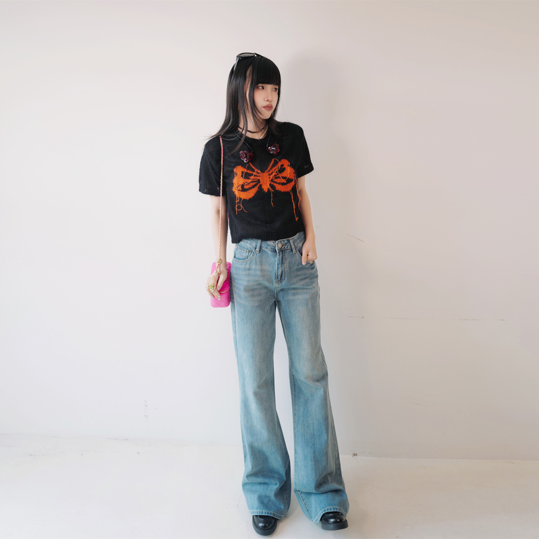 高腰窄版微喇叭牛仔裤女春秋季2024新款宽松垂感微弹直筒拖地裤子