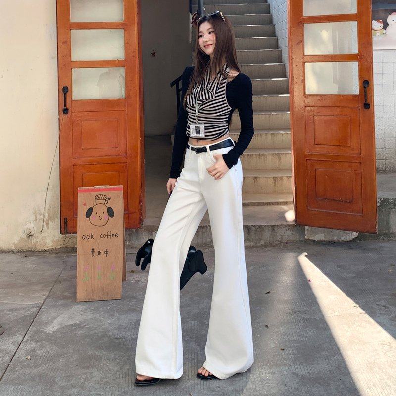 高个子175加长宽松不贴腿牛仔喇叭女裤2026春季新款高腰显瘦白色