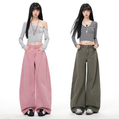 175加长高腰阔腿牛仔裤女