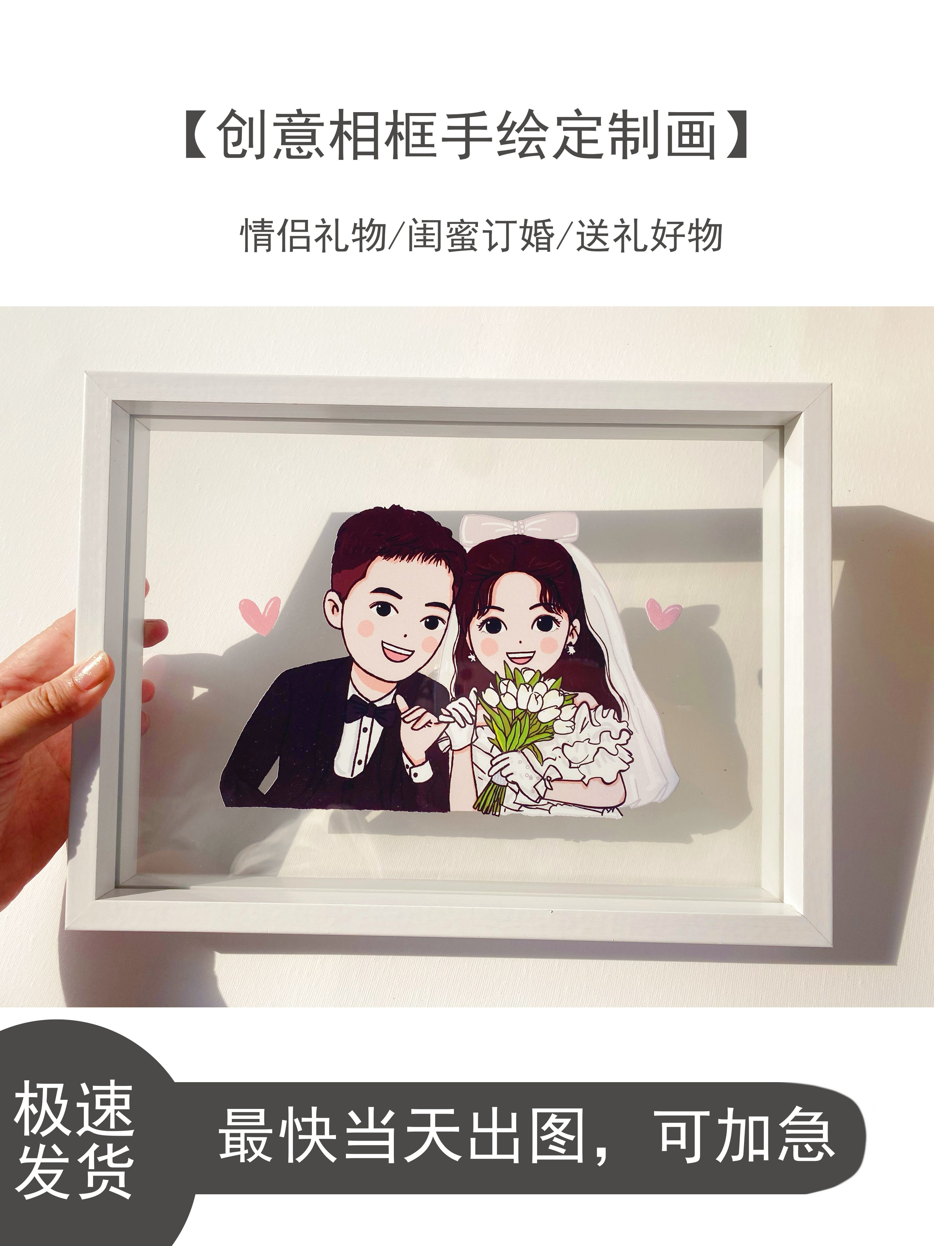一周年纪念日礼物送男友情侣好物结婚恋爱手绘照片定制透明相框画