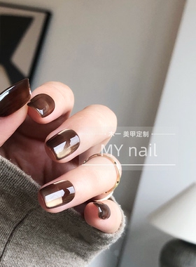 【MY nail】纯手工穿戴甲琥珀棕空间猫眼秋冬新款高级感美甲贴片