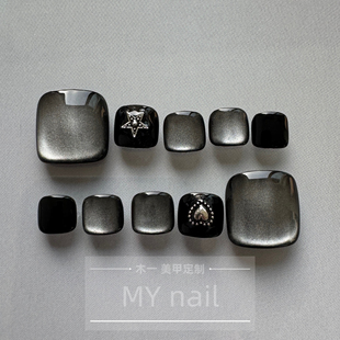 巴洛特 纯手工穿戴甲美甲贴片假指甲显白黑色轻奢猫高级感 脚款