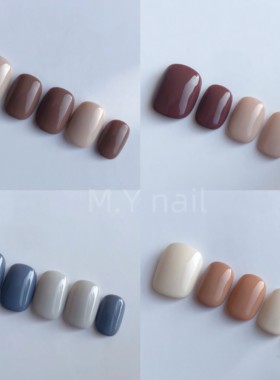纯色高级感短款纯手工穿戴甲蓝色摩卡色黄色显白自然美甲