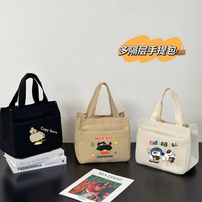 高颜值防水手提包宝妈外出简约小巧立体拎包通勤加厚上班便当饭袋