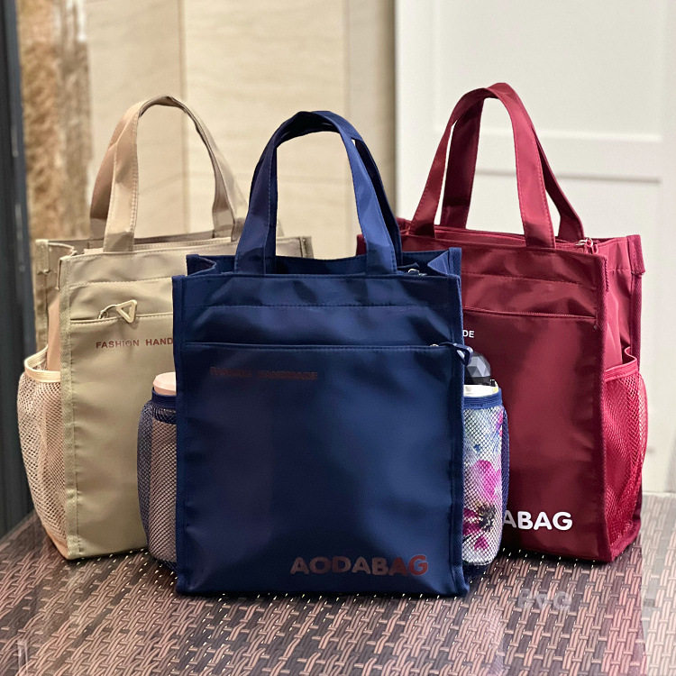 新款大号带侧兜手提饭盒包学生补课袋文件包上班手拎便当包妈咪包