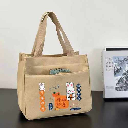 高颜值帆布手提包拉链口袋多隔层