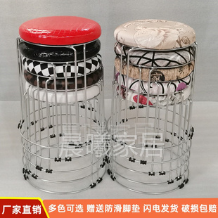 家用圆凳铁艺实心钢筋凳实木餐桌凳可叠放成人塑料椅加厚商用套凳