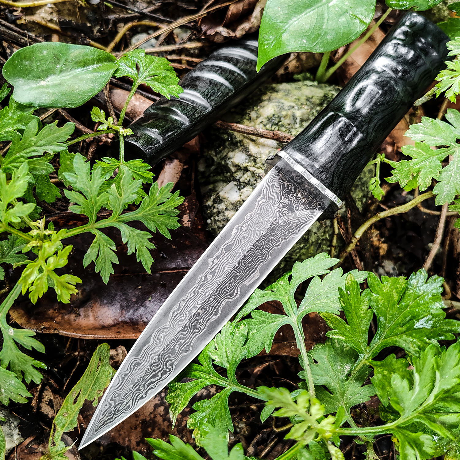 大马士革钢刀水果刀具防身冷兵器野外分割刀小刀开刃直刀切肉刀