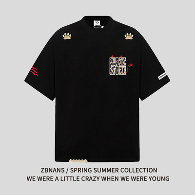 美式国潮08豹纹小恶魔刺绣短袖T恤男女情侣2026夏季慵懒潮流上衣