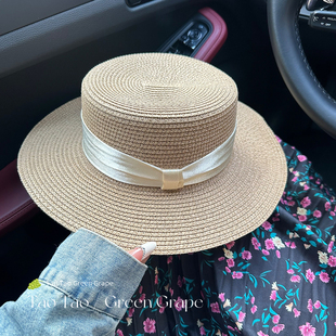 2026新款法式平顶草帽女夏海边大头围沙滩礼帽编织防晒太阳帽子