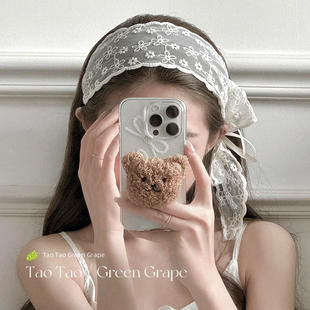 法式超仙白色蕾丝蝴蝶结飘带发箍女2025新款日常外戴宽边头箍头饰