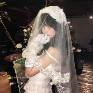 法式洛丽塔Lolita白色蕾丝头纱女新娘优雅高级感万圣节cos头饰