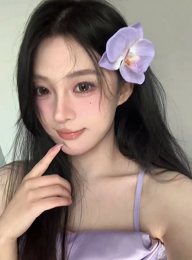 浪漫紫色蝴蝶兰~花朵发夹女小夹子发卡前额刘海夹发饰鸭嘴夹头饰