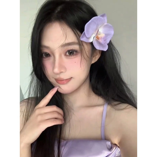 易梦玲同款紫色蝴蝶兰花朵发夹