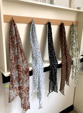 韩系棕色波点长条丝巾系脖女2026新款薄款高级感围脖飘带围巾配饰