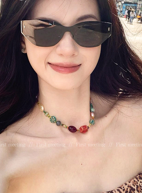 彩色民族风多巴胺琉璃串珠星星项链女新中式复古小众设计锁骨颈链